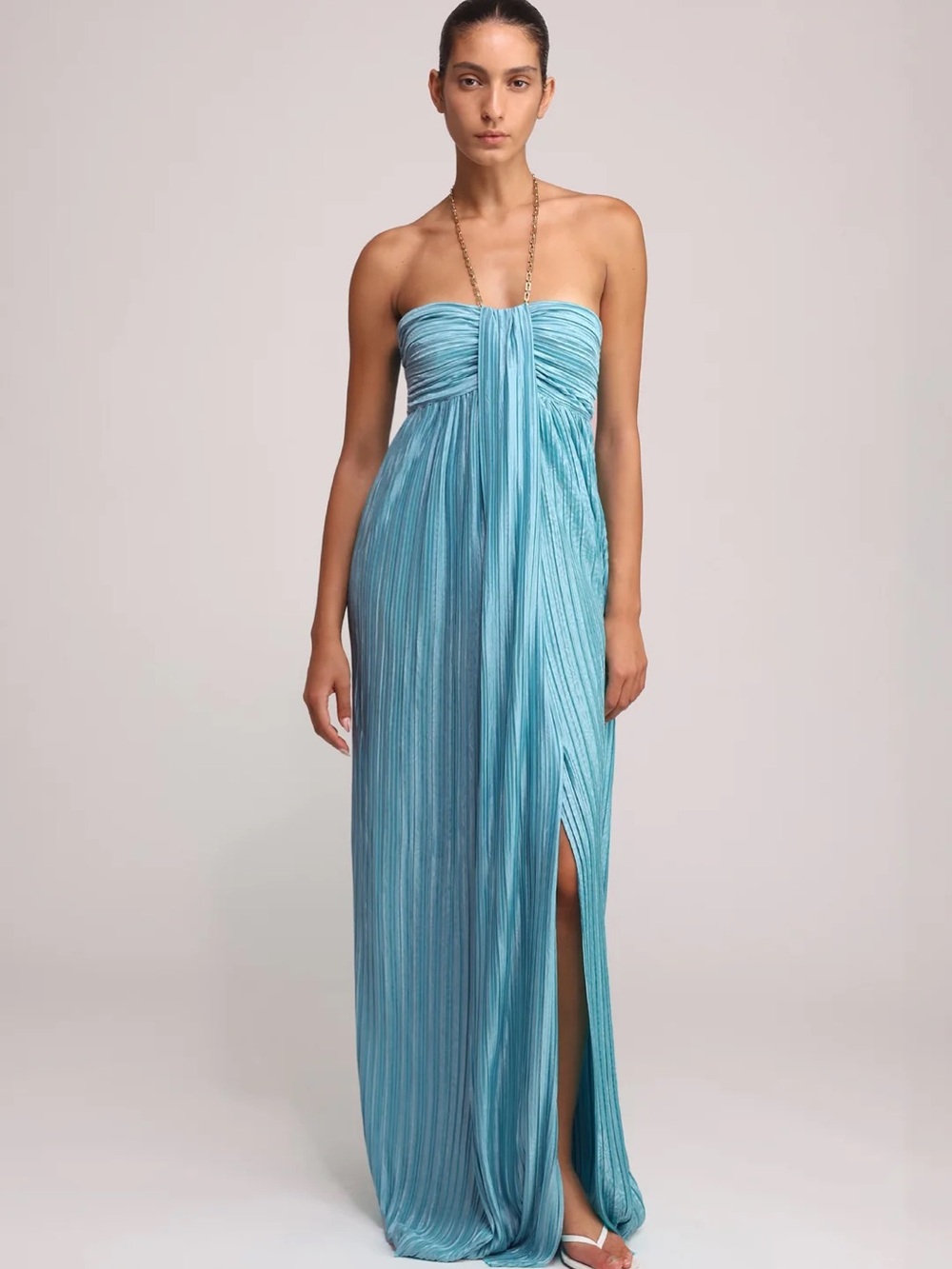 Sabina Musayev Strapless Pleated Maxi Nicola Dress in Aquamarine